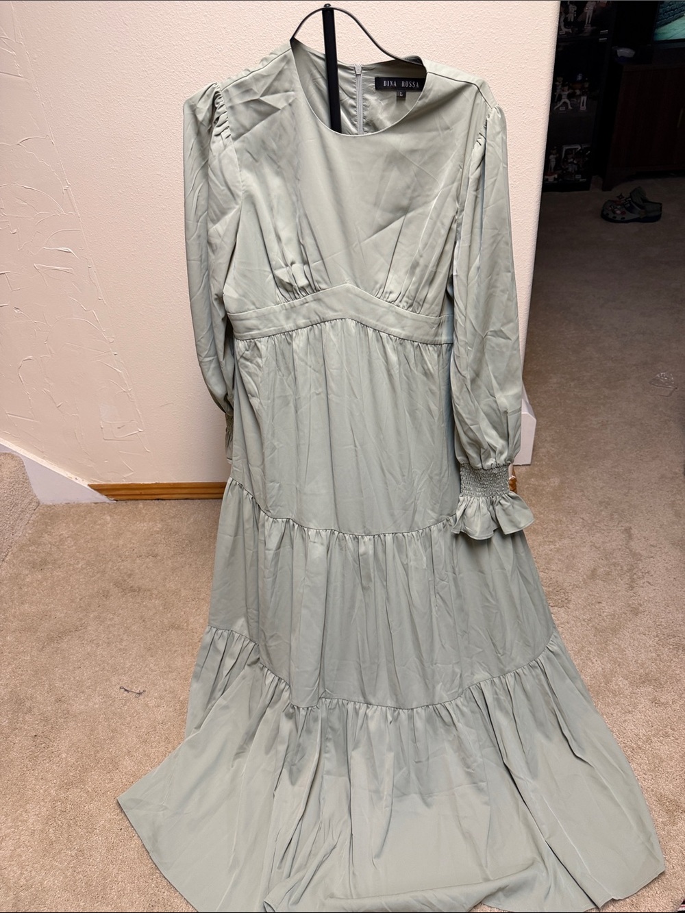 Sage Green Long Sleeve Tiered Maxi Dress